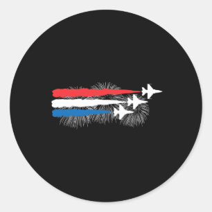 Patriotic Red White Blue Usa Flag Fighting Jets 4. Runder Aufkleber