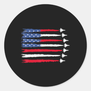 Patriotic Red White Blue Usa Flag Fighting Jets 4. Runder Aufkleber