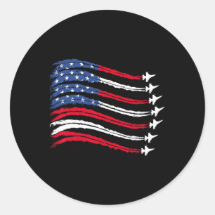 Patriotic Red White Blue Usa Flag Fighting Jets 4. Runder Aufkleber