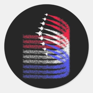 Patriotic Red White Blue Usa Flag Fighting Jets 4. Runder Aufkleber