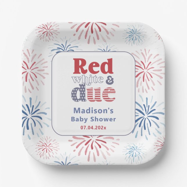 Patriotic Red White Due Baby Dusche Party Pappteller (Vorderseite)