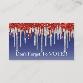 Patriotic Red White Glitter Drip Blue Reminder Visitenkarte