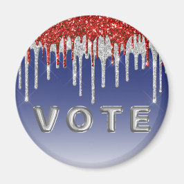 Patriotic Red White Glitter Drip Blue Vote Magnet