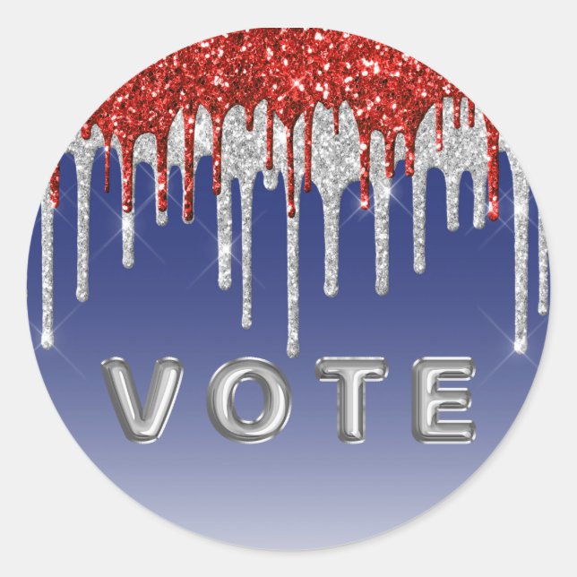 Patriotic Red White Glitter Drip Blue Vote Runder Aufkleber (Vorderseite)