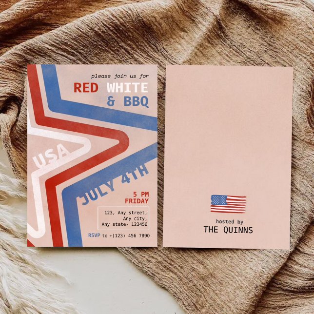 Patriotic Red White & GRILLEN 4. Juli Retro Einladung (Von Creator hochgeladen)