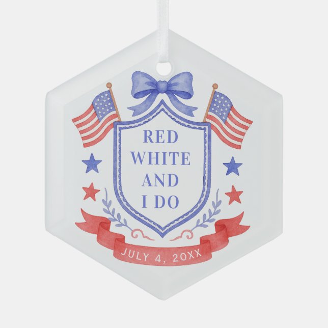 Patriotic Red White & I Do Bridal Shower Ornament Aus Glas (Vorderseite)