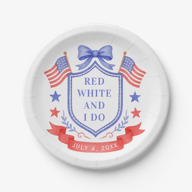 Patriotic Red White & I Do Bridal Shower  Pappteller (Vorderseite)