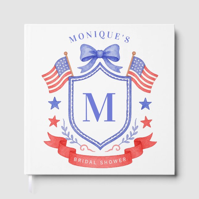 Patriotic Red White & I Do Monogram Bridal Shower Gästebuch (Vorderseite)