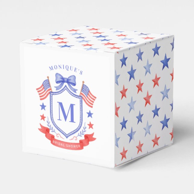 Patriotic Red White & I Do Monogram Bridal Shower Geschenkschachtel (Vorderseite)