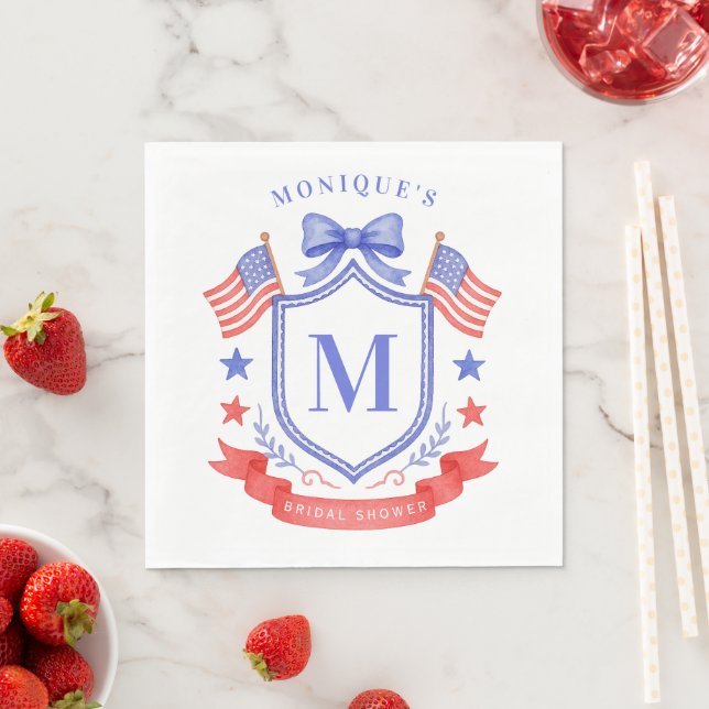 Patriotic Red White & I Do Monogram Bridal Shower Serviette (Beispiel)