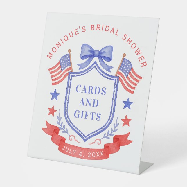 Patriotic Red White & I Do Monogram Bridal Shower Sockelschild (Vorderseite)