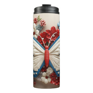 PATRIOTIC RED WHUE BLUE USA BUTTERFLY THERMOSBECHER