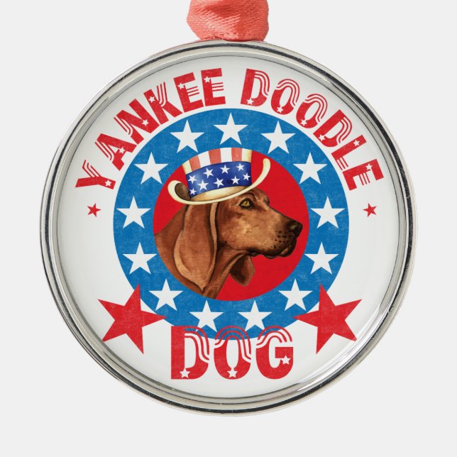 Patriotic Redbone Coonhound Silbernes Ornament (Vorne)