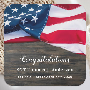 Patriotic Retirement American Flag Militär Quadratischer Aufkleber