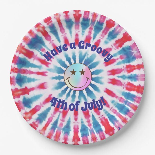Patriotic Retro Hippie 4. Juli Papierplatte Pappteller (Vorderseite)
