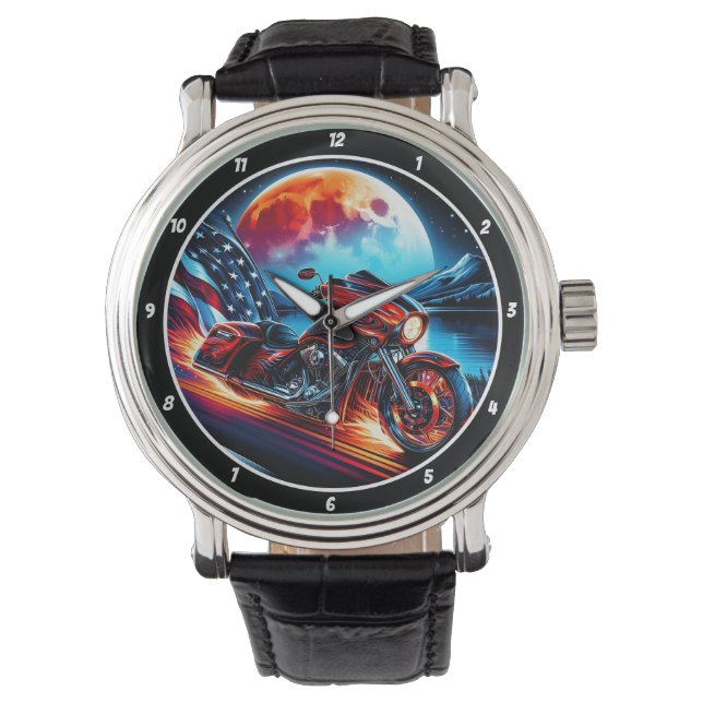Patriotic Ride, Moonlit Horizon Watch Armbanduhr (Vorderseite)