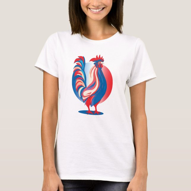 Patriotic Rooster T - Shirt der französischen Flag (Vorderseite)