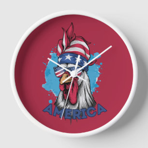 Patriotic Rooster USA Flag Retro Western Style Uhr