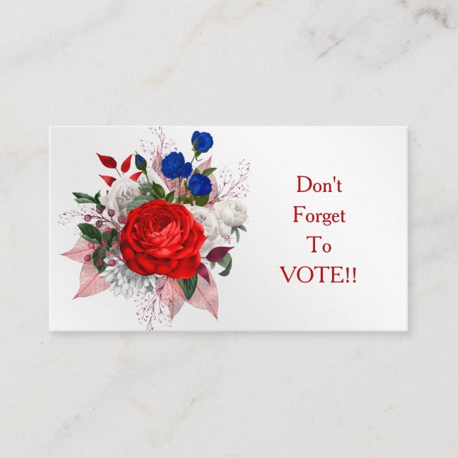 Patriotic Rose Bouquet Vote Reminder Visitenkarte (Vorderseite)