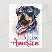 Patriotic Rottweiler, Gott segne Amerika Postkarte
