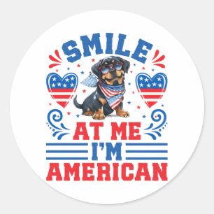 Patriotic Rottweiler Hund für den 4. Juli Runder Aufkleber