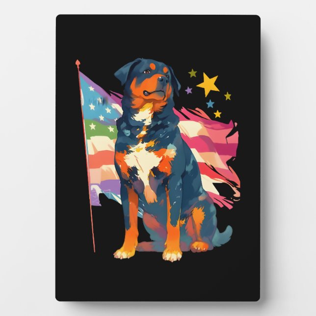 Patriotic Rottweiler mit US Flag Art Fotoplatte (Vorderseite)