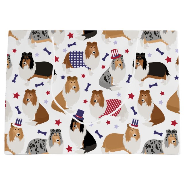 Patriotic Rough Collie Muster Große Geschenktasche Große Geschenktüte (Vorderseite)