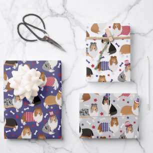 Patriotic Rough Collie Pattern Geschenkpapier Set