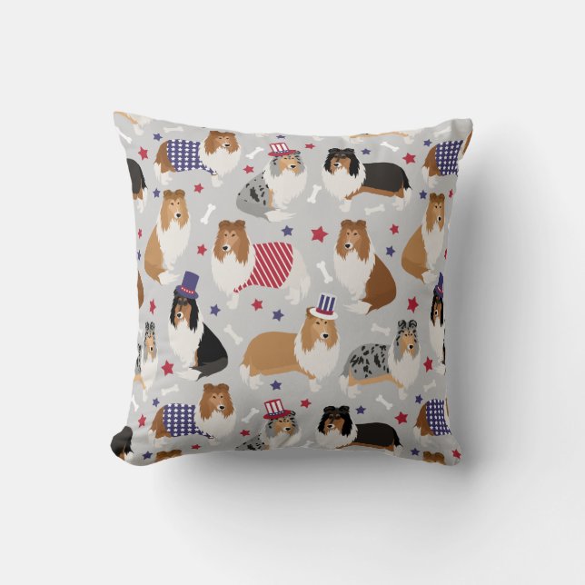 Patriotic Rough Collie Pattern Throw Kissen (Vorderseite)
