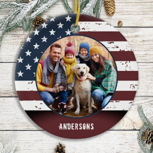 Patriotic Rustic American Flag Custom 2 Foto Keramik Ornament