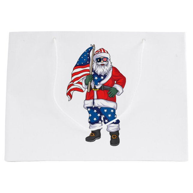 Patriotic Santa American Weihnachten 4. Juli San Große Geschenktüte (Vorderseite)