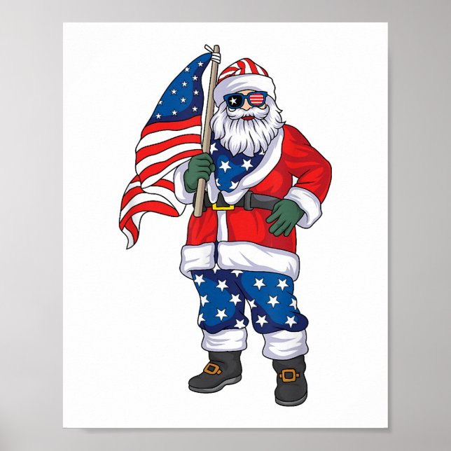 Patriotic Santa American Weihnachten 4. Juli San Poster (Vorne)