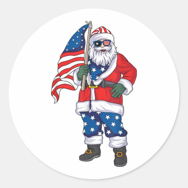 Patriotic Santa American Weihnachten 4. Juli San Runder Aufkleber (Vorderseite)