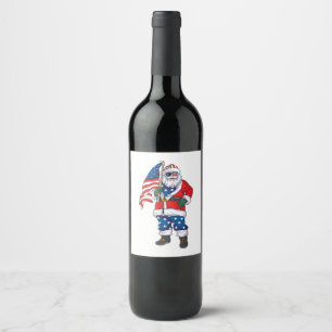 Patriotic Santa American Weihnachten 4. Juli San Weinetikett