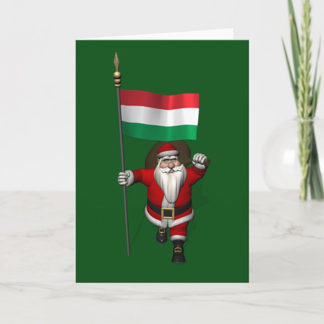 Patriotic Santa Claus besucht Ungarn Feiertagskarte (Vorderseite)