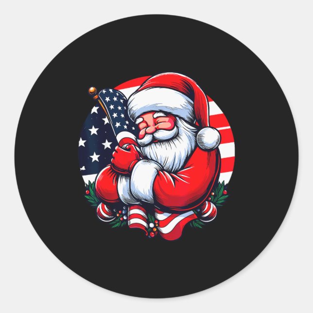 Patriotic Santa Claus Men Women Usa Flag Christmas Runder Aufkleber (Vorderseite)