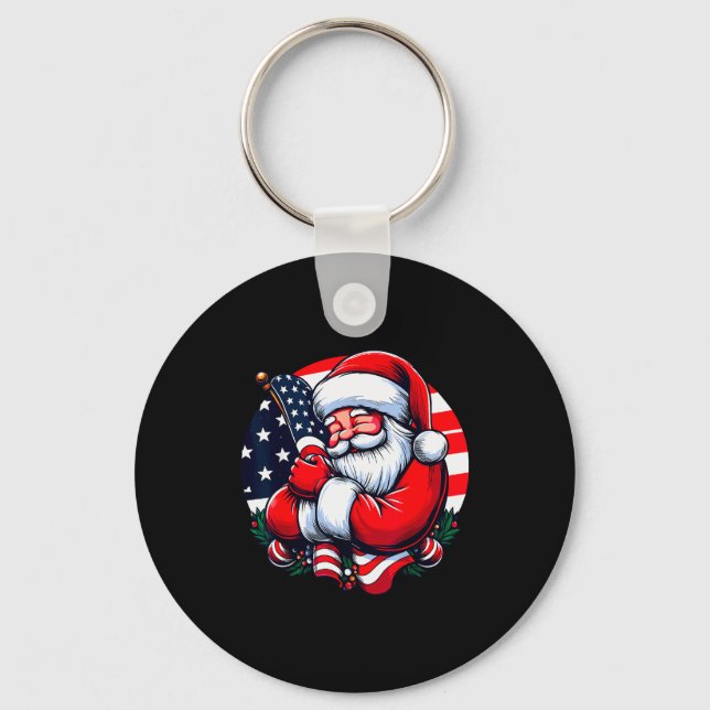 Patriotic Santa Claus Men Women Usa Flag Christmas Schlüsselanhänger (Vorderseite)