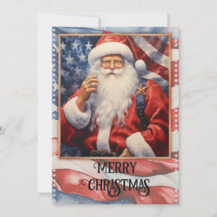 Patriotic Santa Claus Watercolor Feiertagskarte