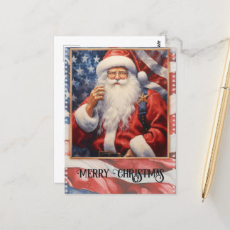 Patriotic Santa Claus Watercolor Postkarte