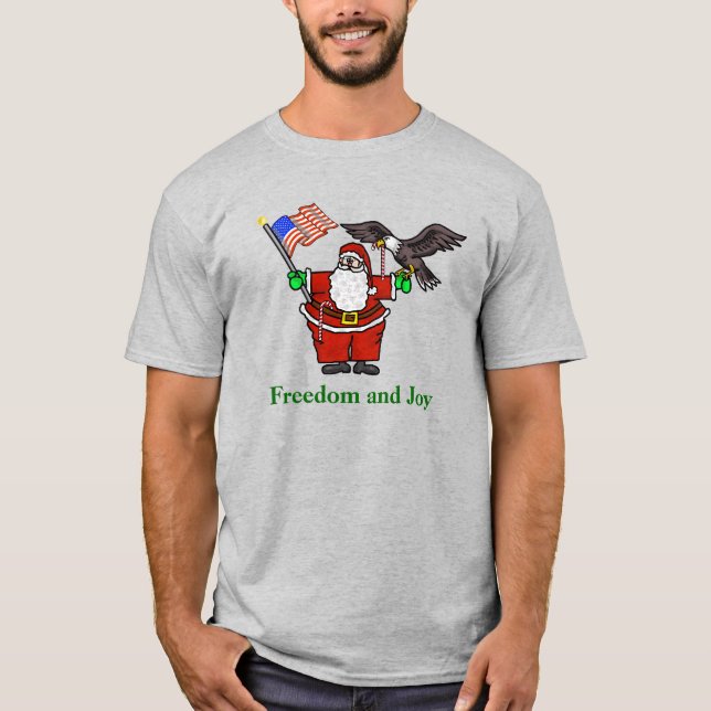 Patriotic Santa Flag & Eagle Weihnachten T - Shirt (Vorderseite)