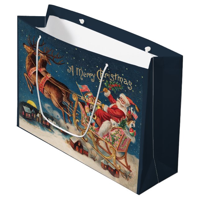 Patriotic Santa Merry Weihnachtsgeschenktasche Große Geschenktüte (Vorderseite Schrägansicht)