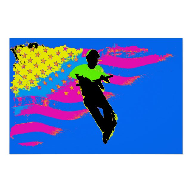 Patriotic Scooter Rider und US Flag Artwork Poster (Vorderseite)