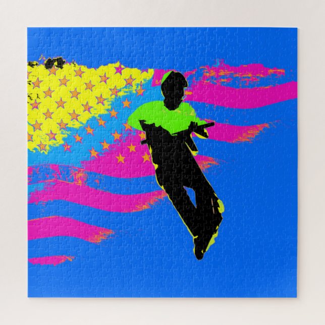 Patriotic Scooter Rider und US Flag Artwork Puzzle (Vertikal)