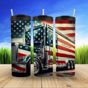 Patriotic Semi-Truck mit USA Flag Monogram Thermosbecher