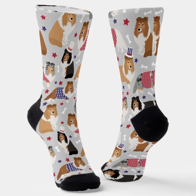 Patriotic Sheltie Shetland Sheepdog Socken (Gewinkelt)