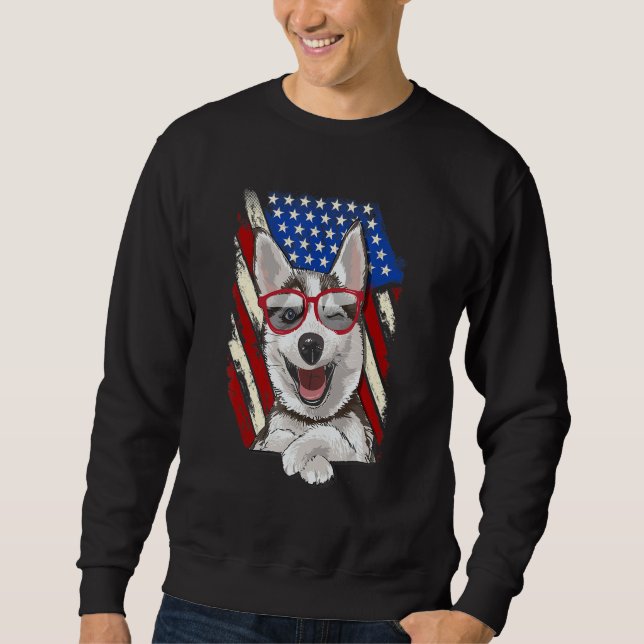Patriotic Siberian Husky American Flag Dog Sweatshirt (Vorderseite)
