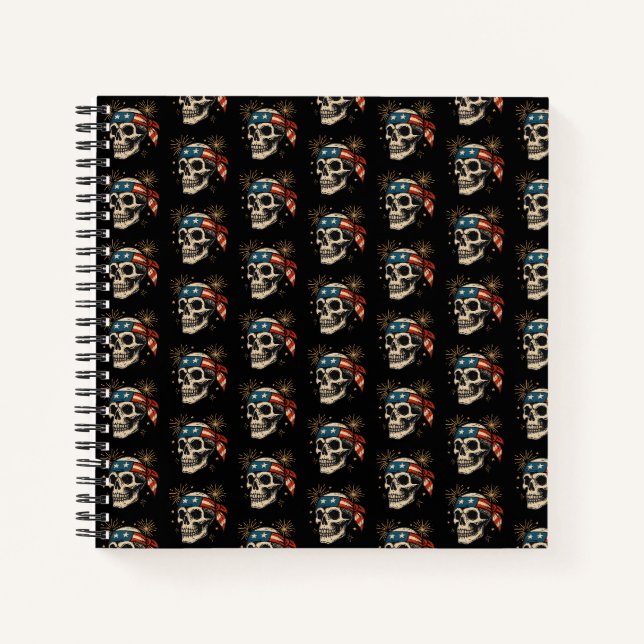 Patriotic Skull & Fireworks Notizbuch (Vorderseite)