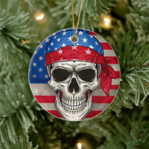 Patriotic Skull Ornament
