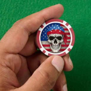 Patriotic Skull Poker Chip