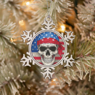 Patriotic Skull Snowflake Gerahmte Ornament